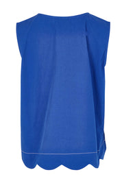 Product shot of the Scalloped Hem Cotton Tank in colour Palaceblue (Blue), from the back