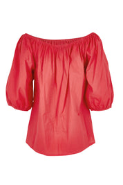 Product shot of the On Or Off The Shoulder Cotton Blouse in colour Hibiscus, from the back