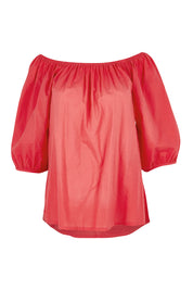 Product shot of the On Or Off The Shoulder Cotton Blouse in colour Hibiscus, from the front
