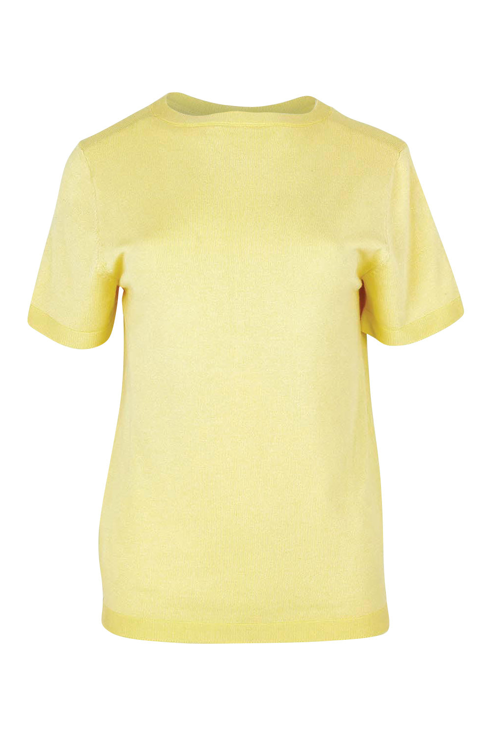 Product shot of the Short Sleeve Knit Top in colour Yellow, from the front