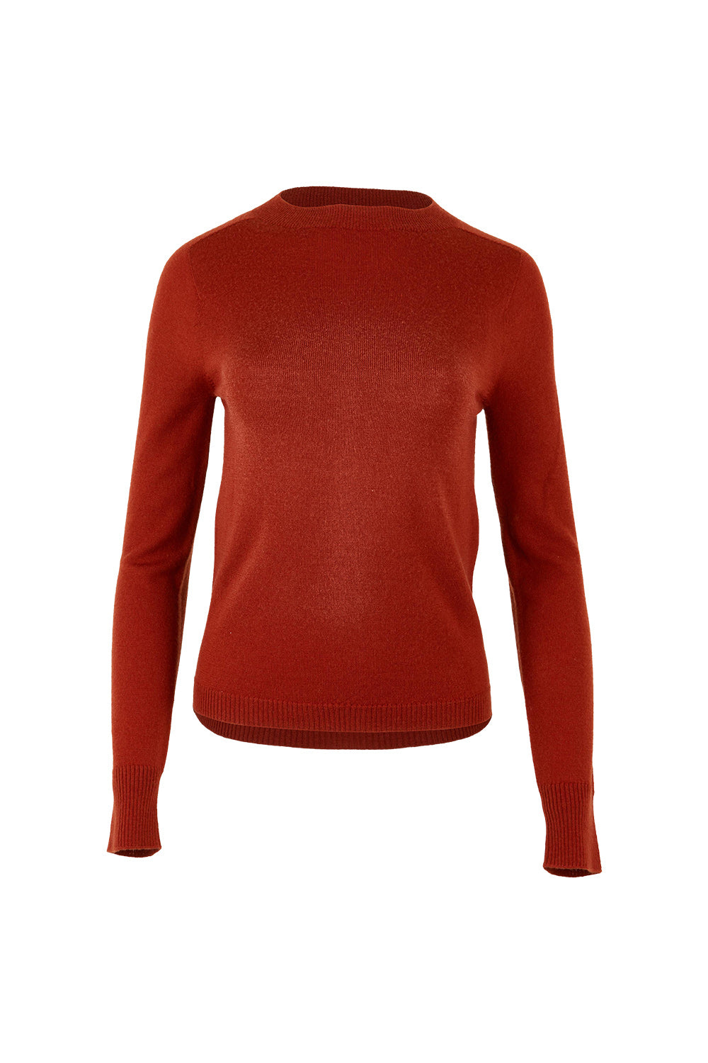 Product shot of the Extra Fine Merino Wool Long Sleeve Knit in colour Rust, from the front