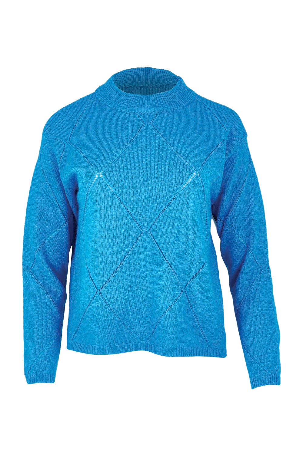 Product shot of the Diamond Crew Neck Sweater in colour Cobalt (Blue), from the front
