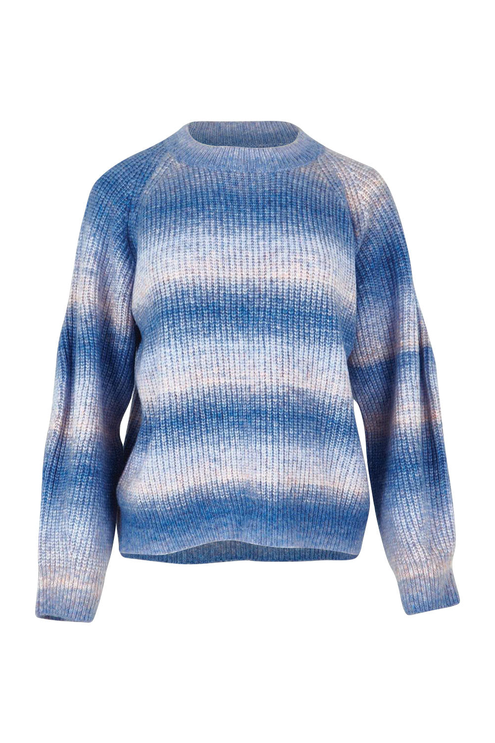 Product shot of the Space Dyed Yarn Crewneck Sweater in colour Dusk (Blue), from the front
