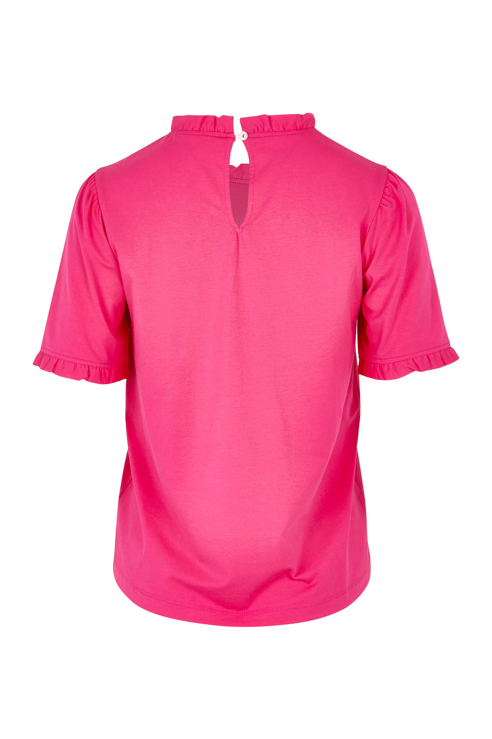 Product shot of the Mercerised Cotton Frill Top in colour Pinkrose (Pink), from the back