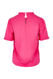 Product shot of the Mercerised Cotton Frill Top in colour Pinkrose (Pink), from the back