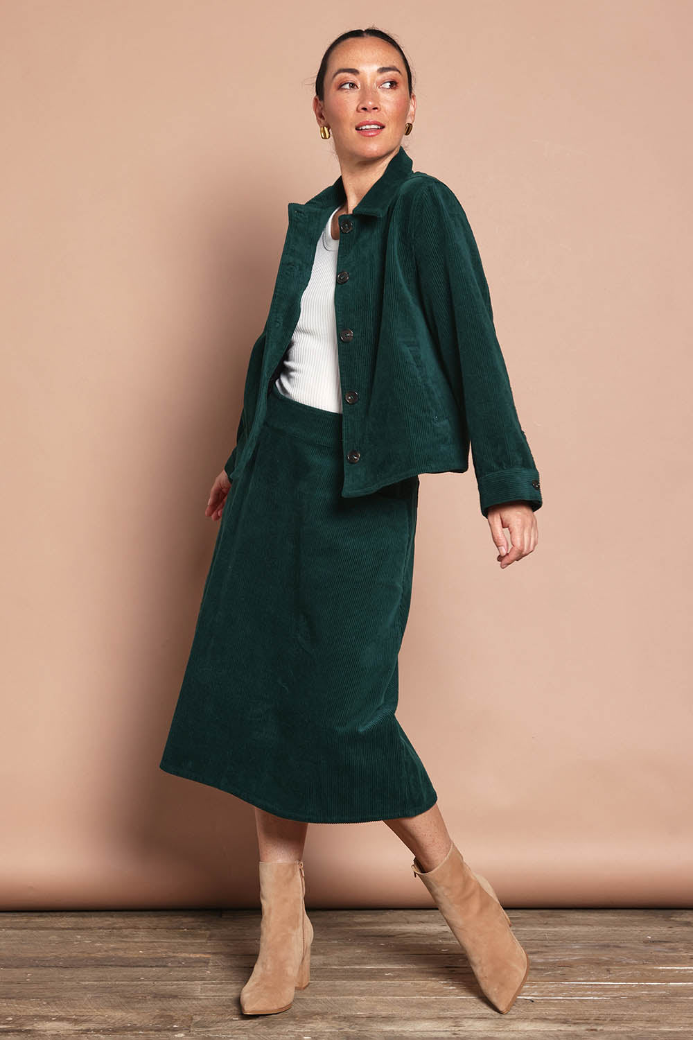 Cotton Corduroy A Line Skirt – Emerald