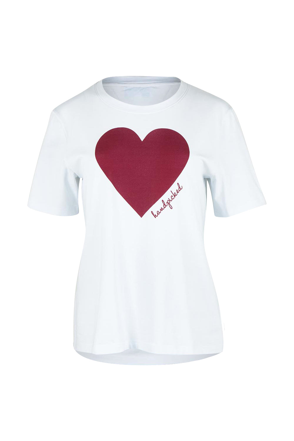 Product shot of the Mercerized Cotton Love Tee in colour Burgundy (Red), from the front