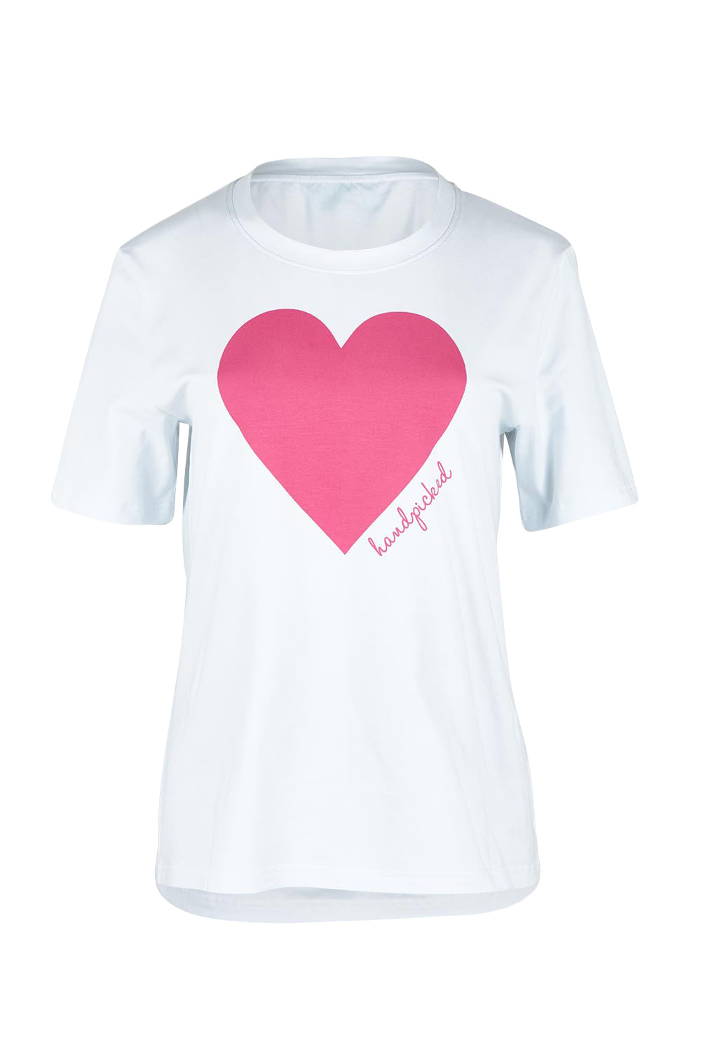 Product shot of the Mercerized Cotton Love Tee in colour Pinkheart (Pink), from the front