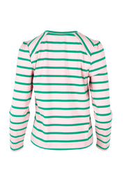 Product shot of the Cotton Stripe Long Sleeve Top in colour Pinkgreen (Green), from the back