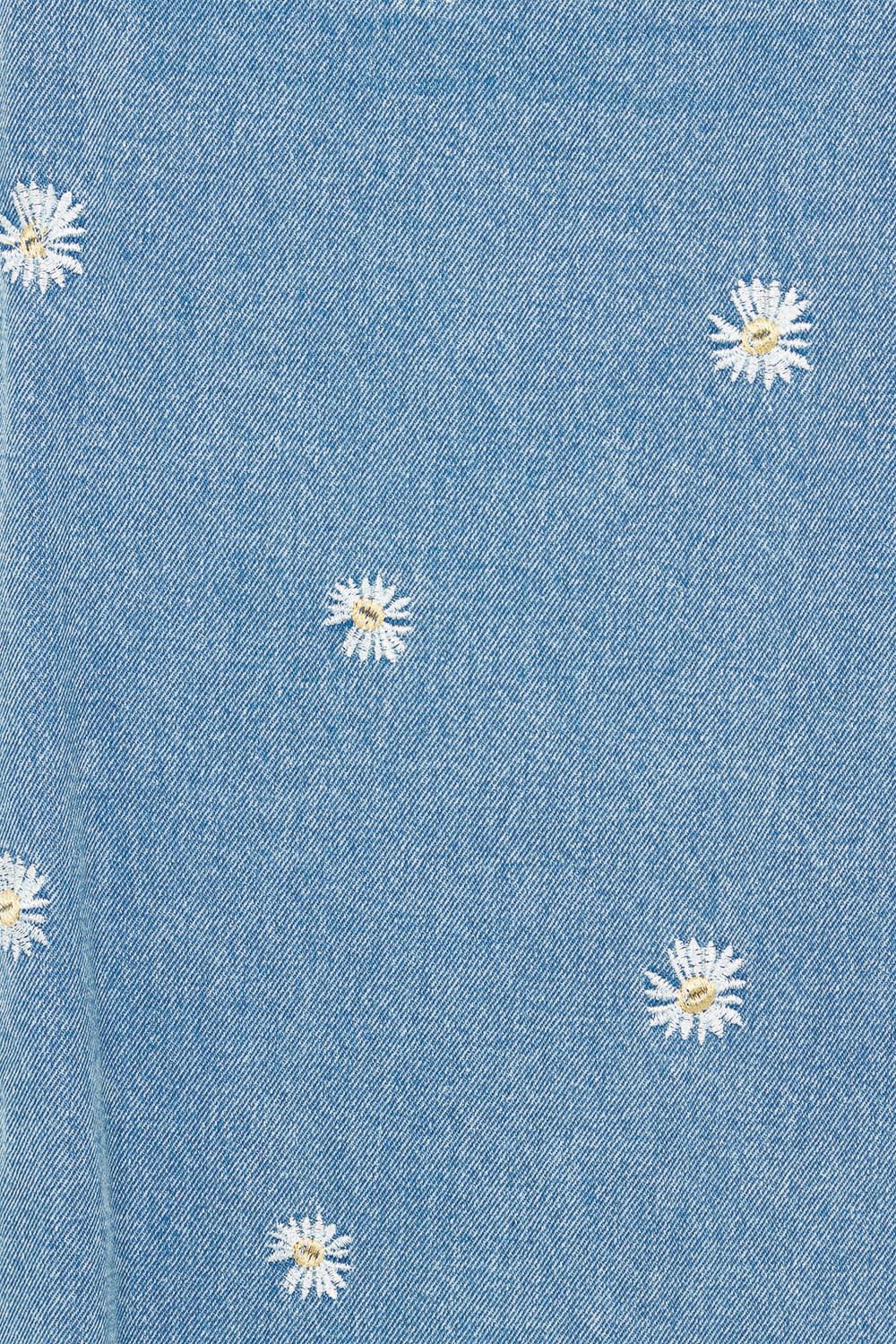 Product shot of the Daisy Denim A Line Skirt in colour Daisy (Blue), detail