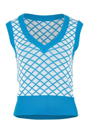 Product shot of the Cotton Blend V Neck Vest in colour Bluewhite (Blue), from the front