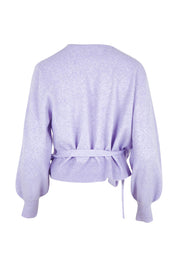 Product shot of the Wrap Knit Sweater in colour Lilac (Purple), from the back