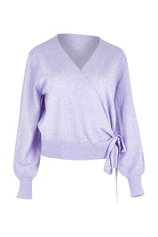Product shot of the Wrap Knit Sweater in colour Lilac (Purple), from the front