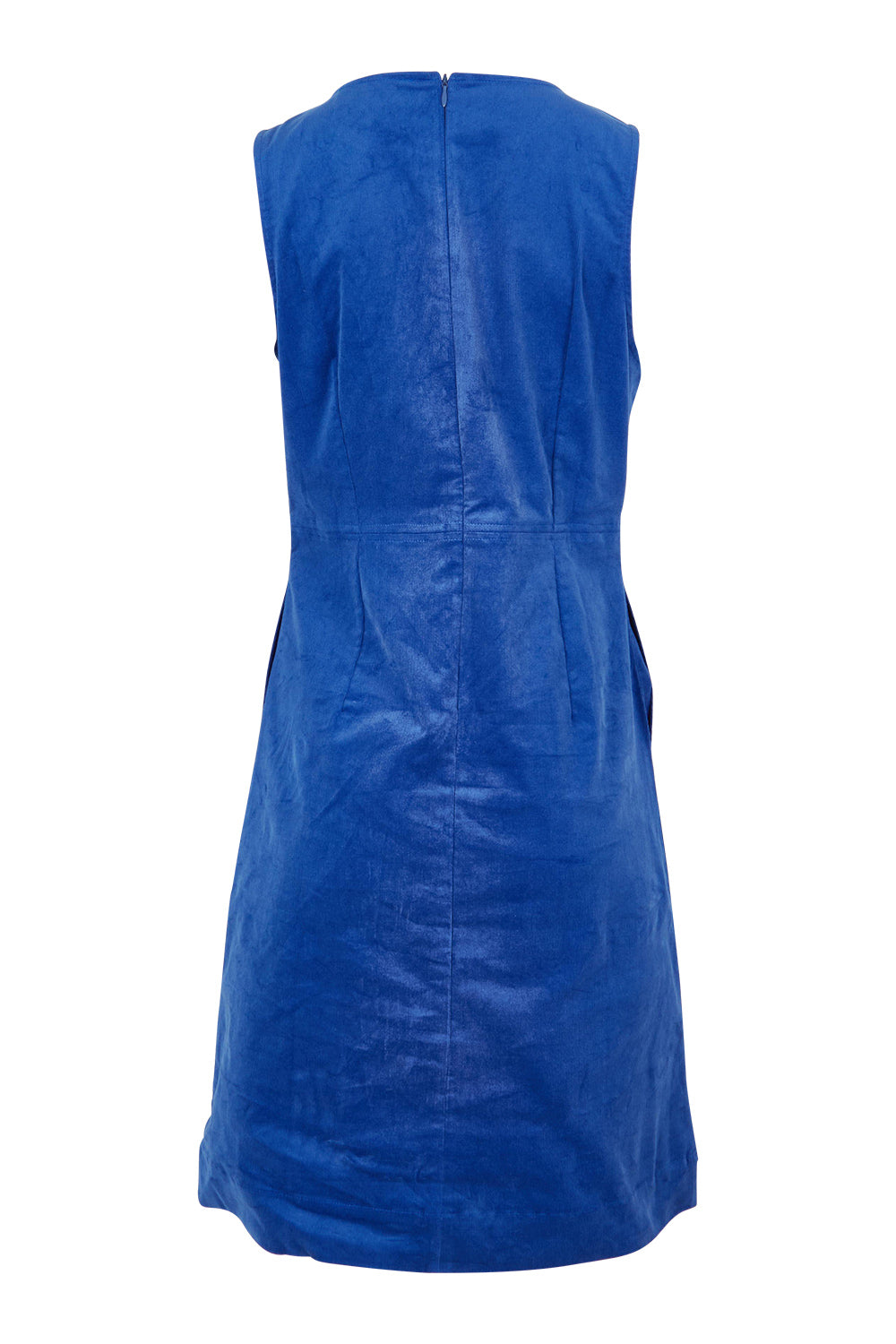 Product shot of the Corduroy Shift Dress in colour Bonnie (Blue), from the back