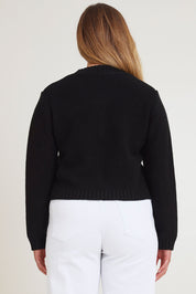 Model Chanel wearing size XL of the Cotton Cardigan in colour Black (Black), from the back