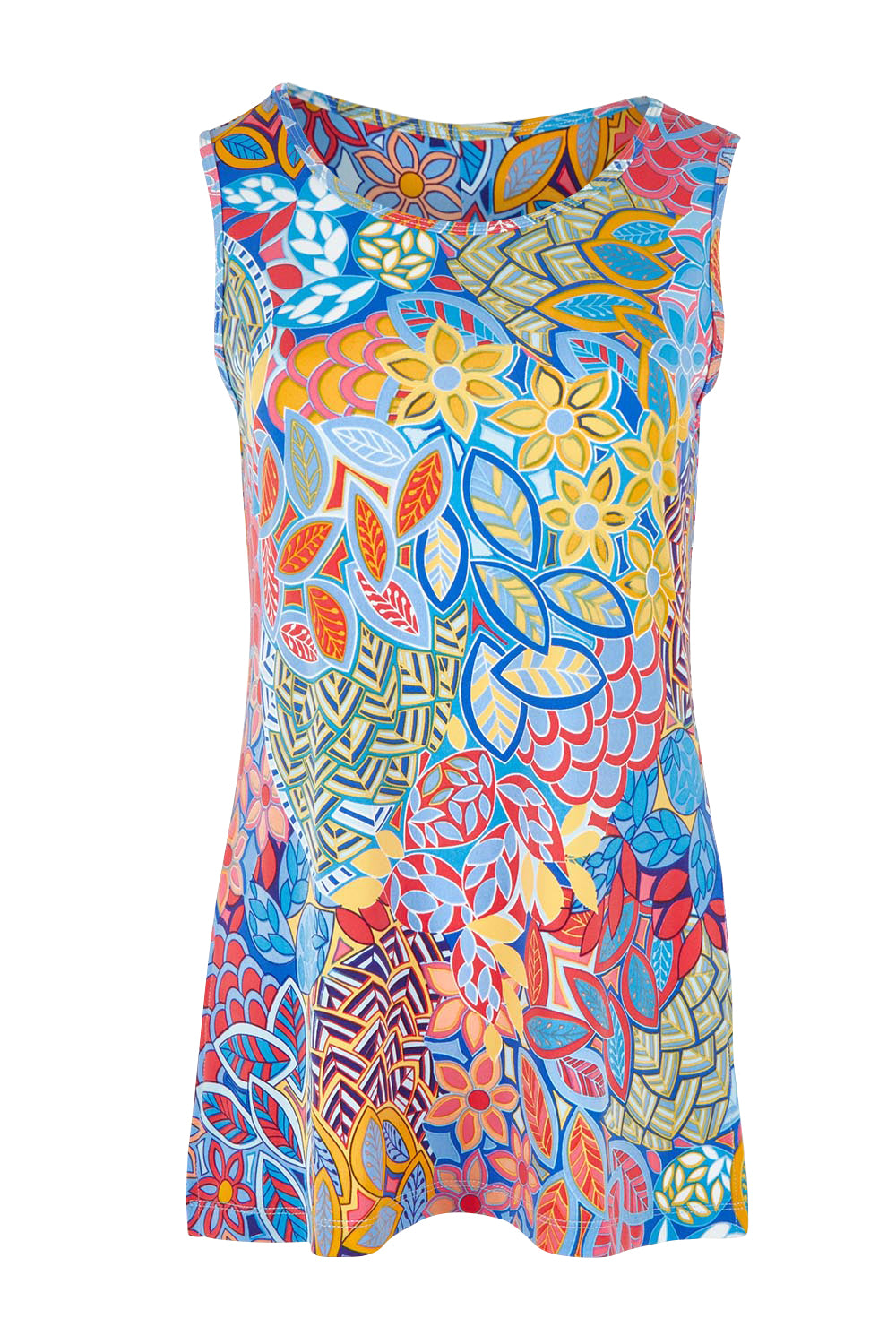 Product shot of the Printed Side Split Tunic in colour Petalpop, from the front