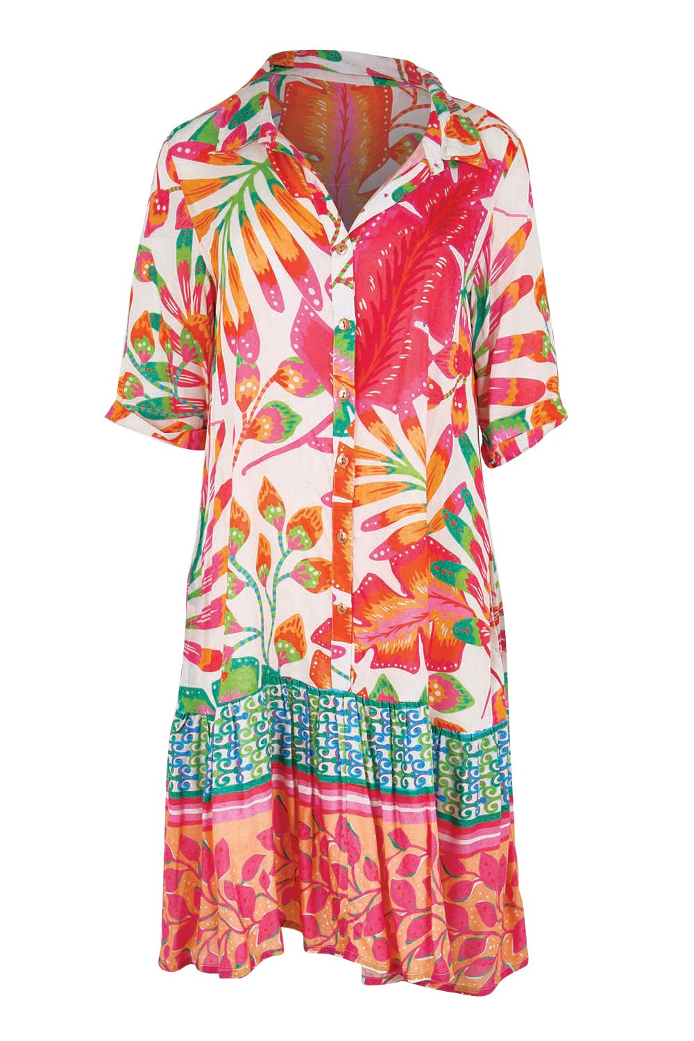 Product shot of the Button Up Dress – Fern in colour Fern, from the front