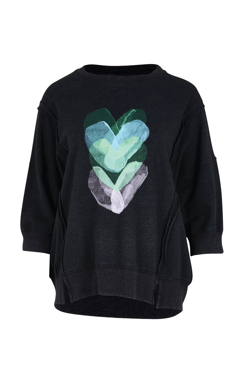 Product shot of the Heart 3/4 Sleeve Jumper – Blackblue in colour Blackblue, from the front
