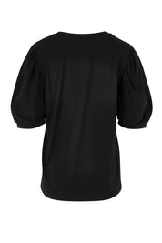 Product shot of the Cotton Jersey Puff Sleeve Top in colour Black (Black), from the back