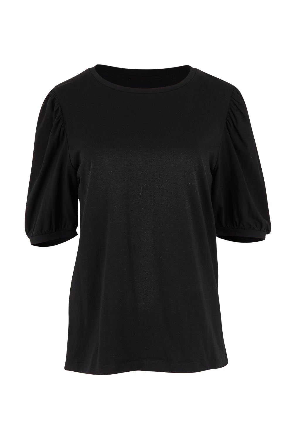 Product shot of the Cotton Jersey Puff Sleeve Top in colour Black (Black), from the front