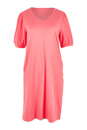 Product shot of the Cotton Jersey Puff Sleeve Dress in colour Coralpink (Pink), from the front