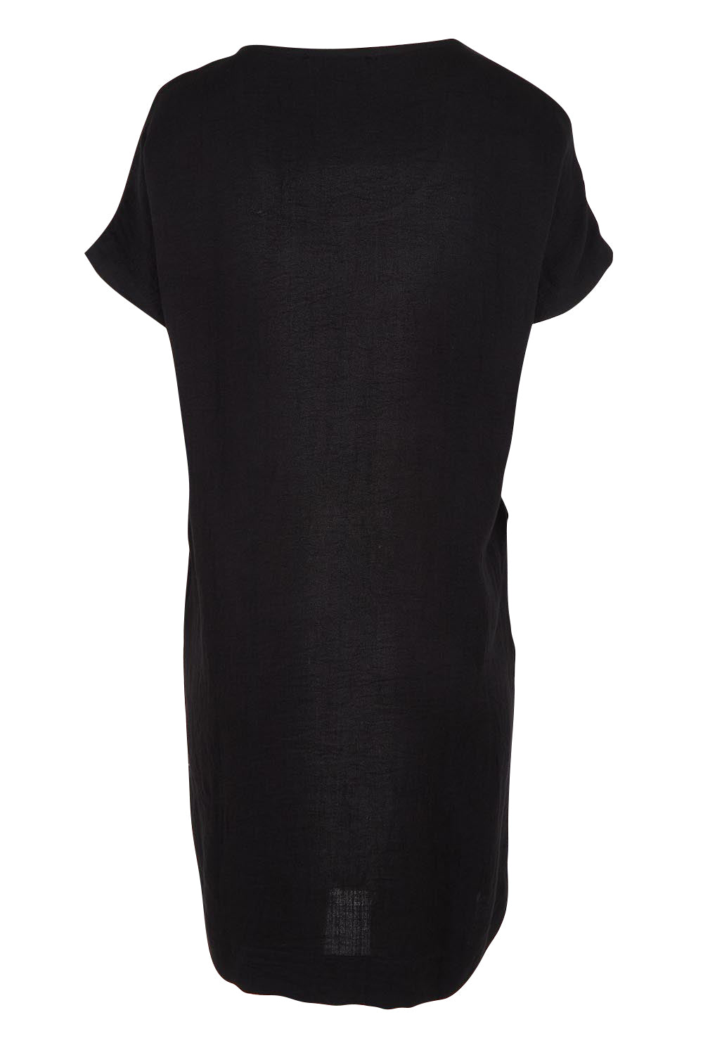 Product shot of the Viscose Linen Short Sleeve Dress in colour Black (Black), from the back