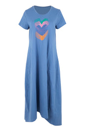 Product shot of the Heart Logo Dress – Bluegreen in colour Bluegreen, from the front