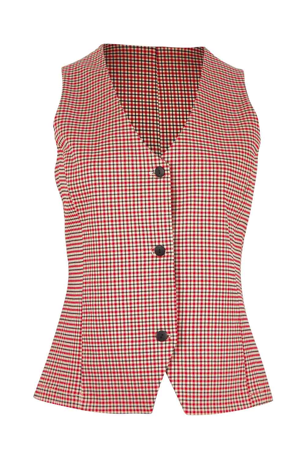 Product shot of the Stretch Check Vest in colour Redcheck (Red), from the front