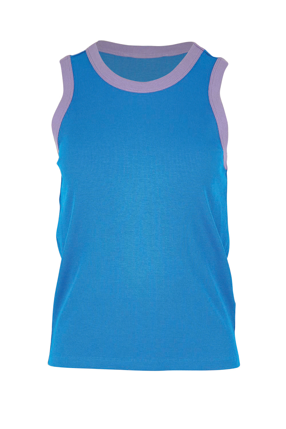 Product shot of the Cotton Blend Tank Top – Blue in colour Blue, from the front