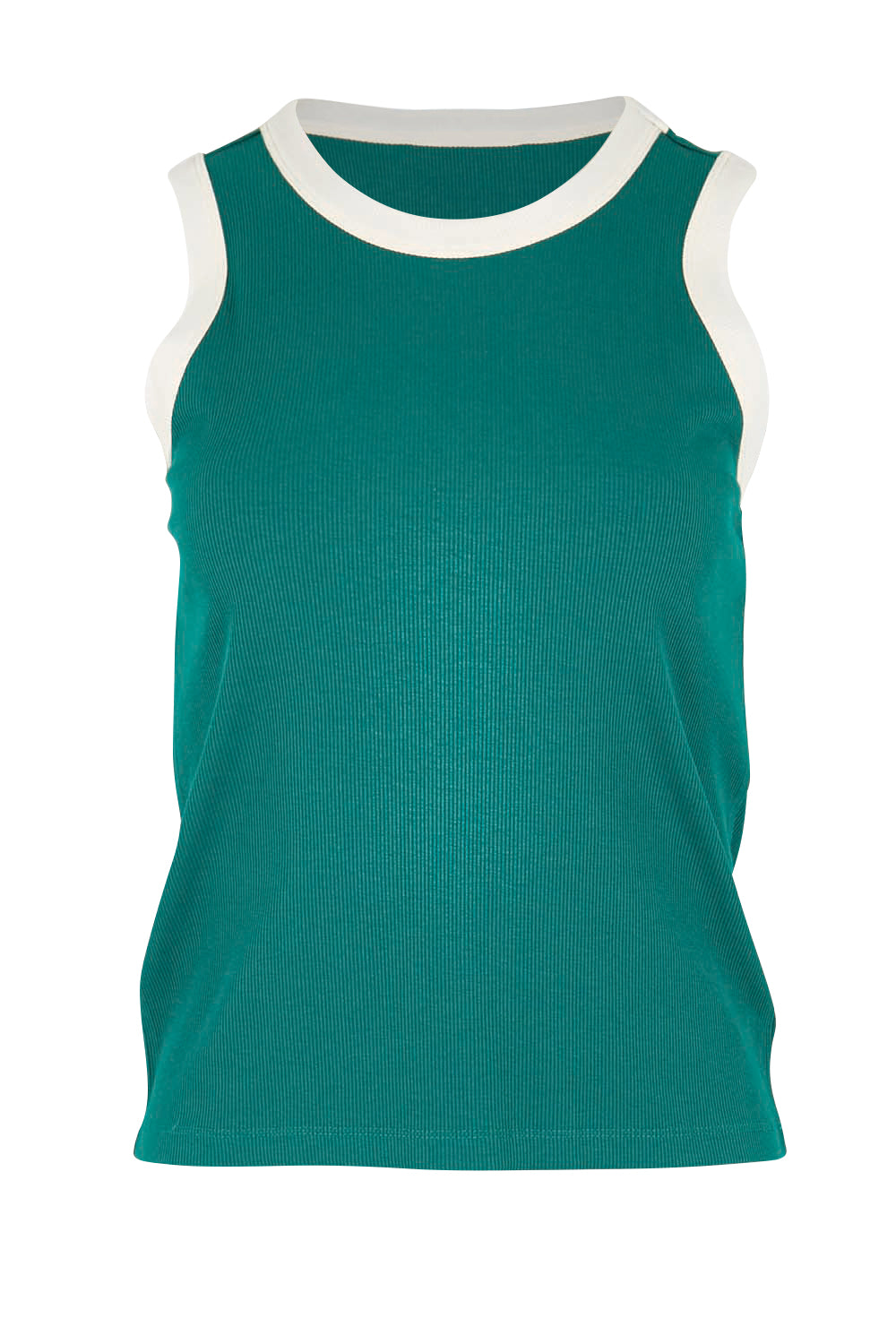 Product shot of the Cotton Blend Tank Top – Green in colour Green, from the front