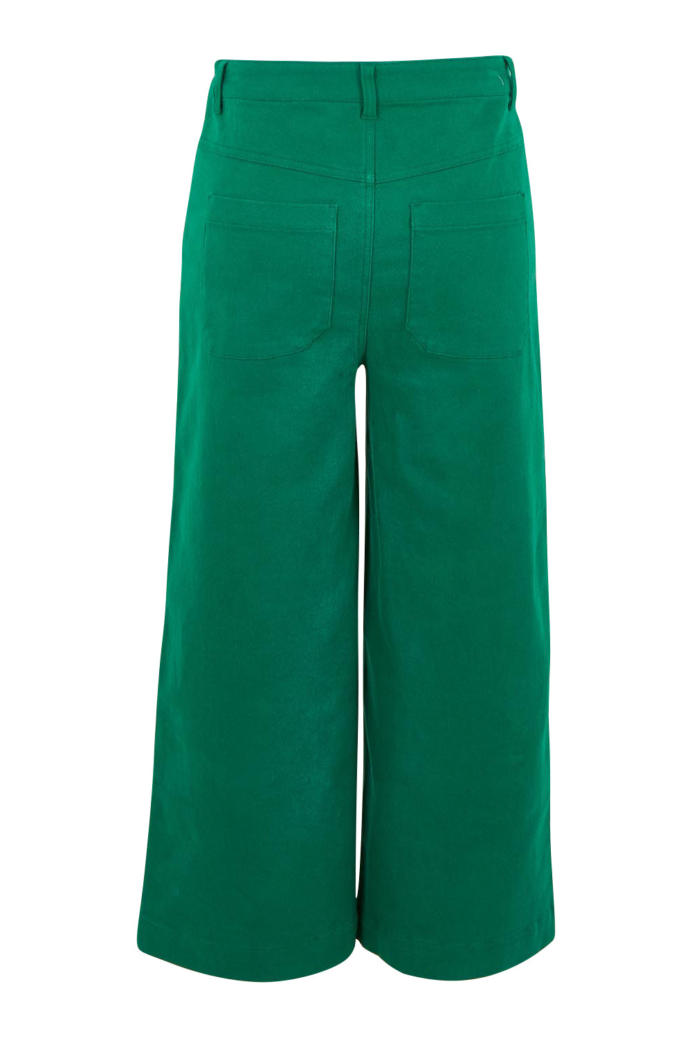Product shot of the Cropped Denim Patch Pocket Jean in colour Green (Green), from the back
