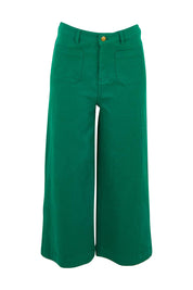 Product shot of the Cropped Denim Patch Pocket Jean in colour Green (Green), from the front