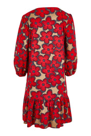 Product shot of the Cotton Frill Hem Dress in colour Poppy (Red), from the back