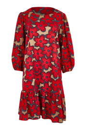 Product shot of the Cotton Frill Hem Dress in colour Poppy (Red), from the front