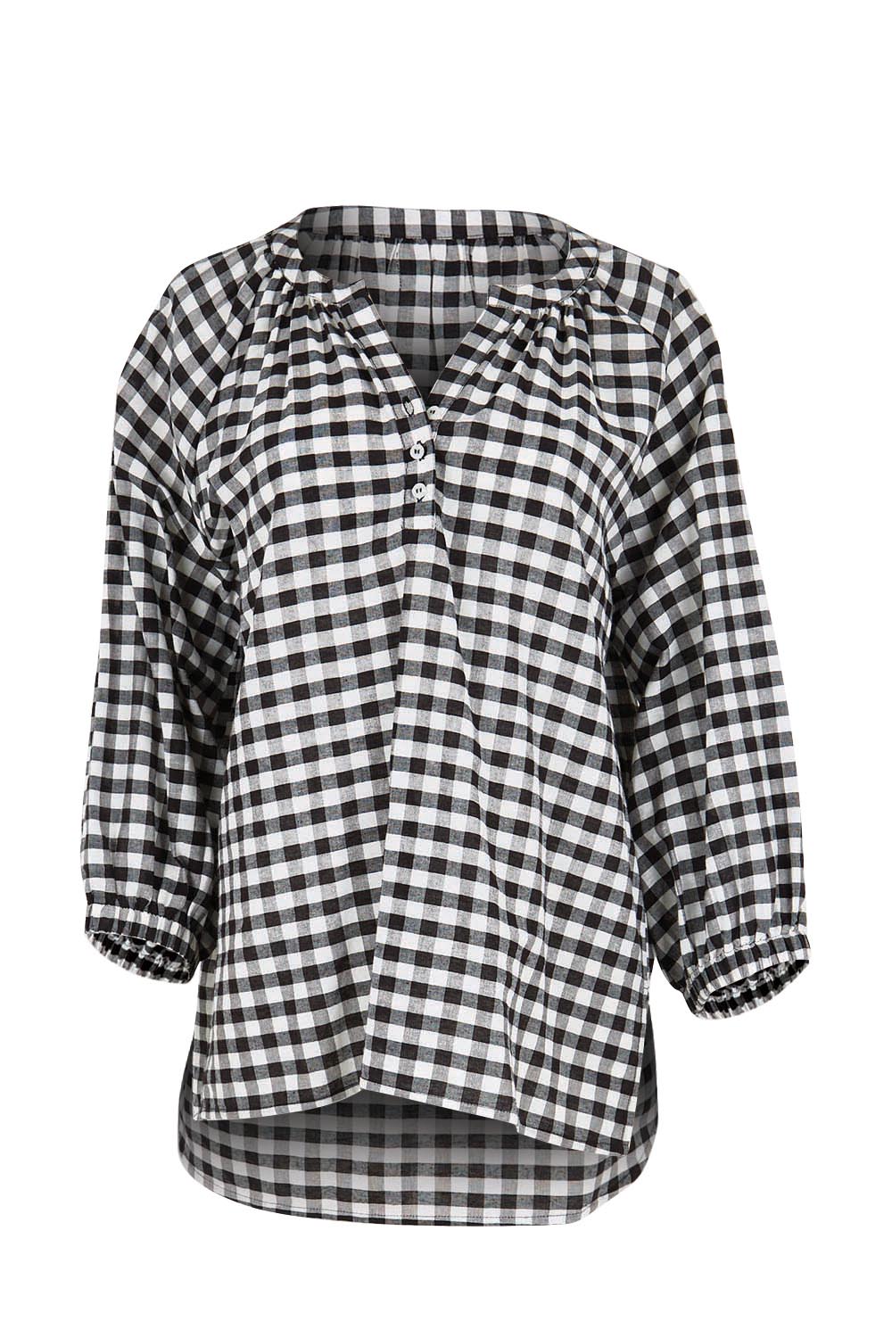 Product shot of the Cotton Gingham Blouse – Black in colour Black, from the front