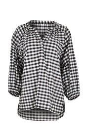 Product shot of the Cotton Gingham Blouse – Black in colour Black, from the front