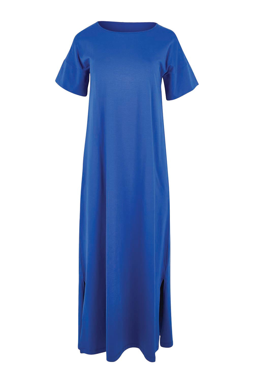 Product shot of the Cotton Jersey T-Shirt Dress – Blue in colour Blue, from the front