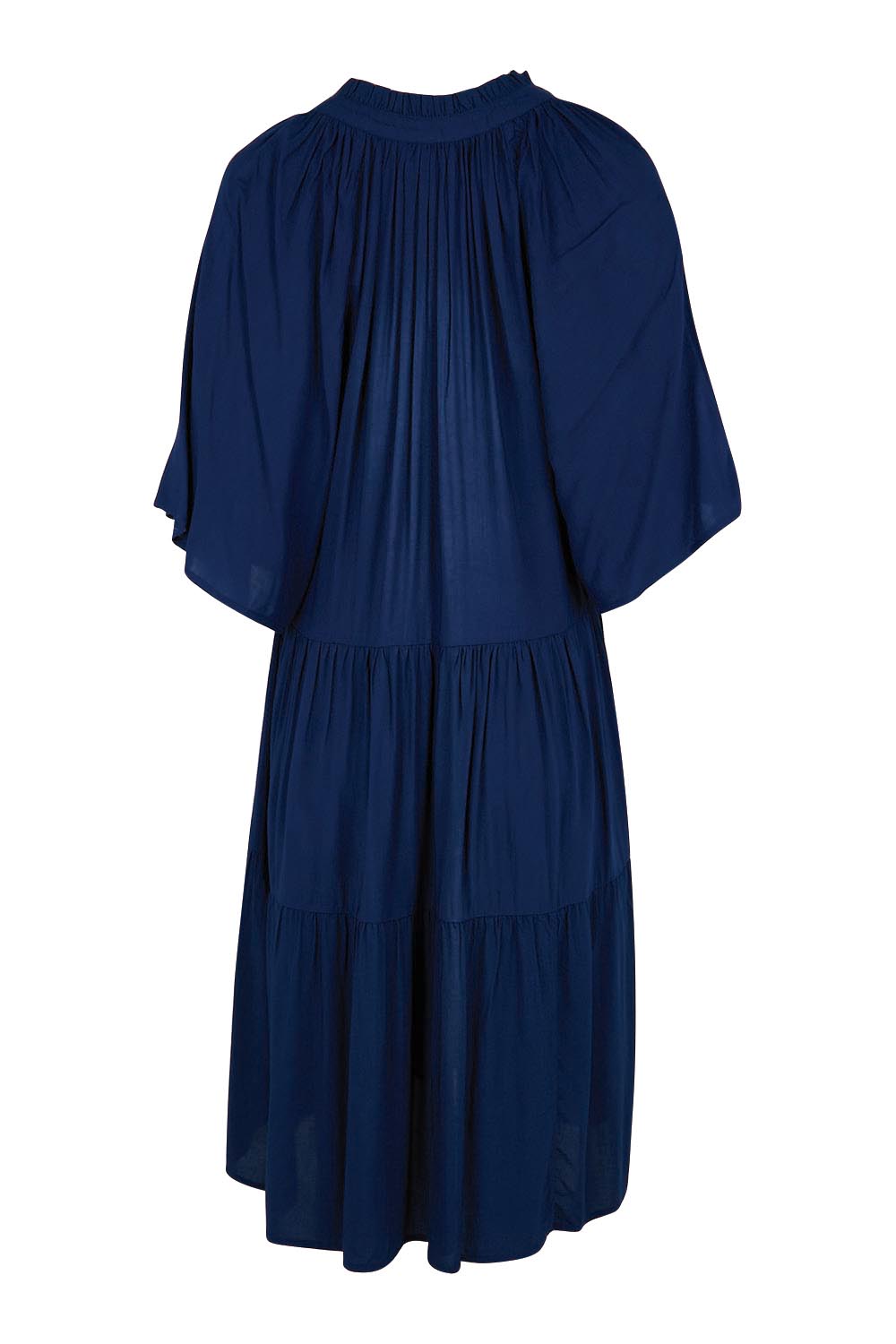 Product shot of the Relaxed Tiered Dress – Peacoat in colour Peacoat, from the back