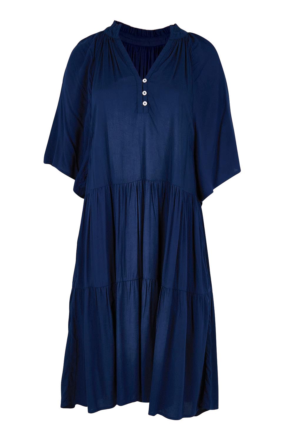 Product shot of the Relaxed Tiered Dress – Peacoat in colour Peacoat, from the front