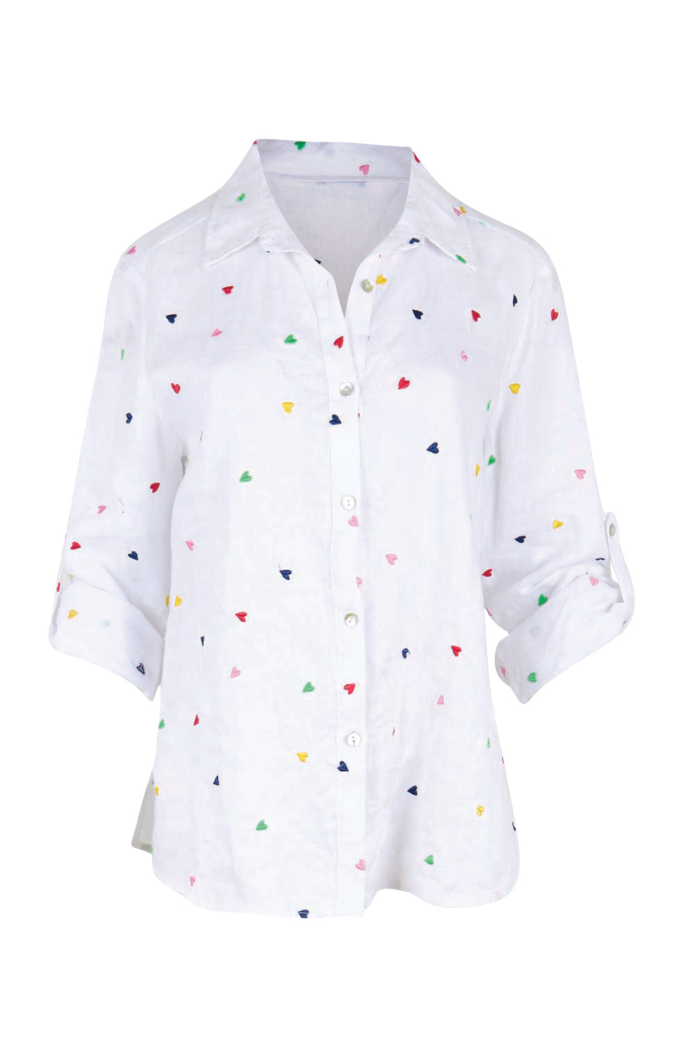 Product shot of the Linen Embroided Shirt – White in colour White, showing detail