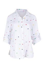 Product shot of the Linen Embroided Shirt – White in colour White, showing detail