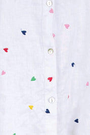 Product shot of the Linen Embroided Shirt – White in colour White, showing detail