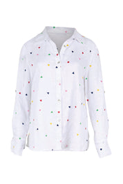 Product shot of the Linen Embroided Shirt – White in colour White, from the front