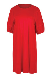 Product shot of the Cotton Jersey Relaxed Dress – Red in colour Red, from the front