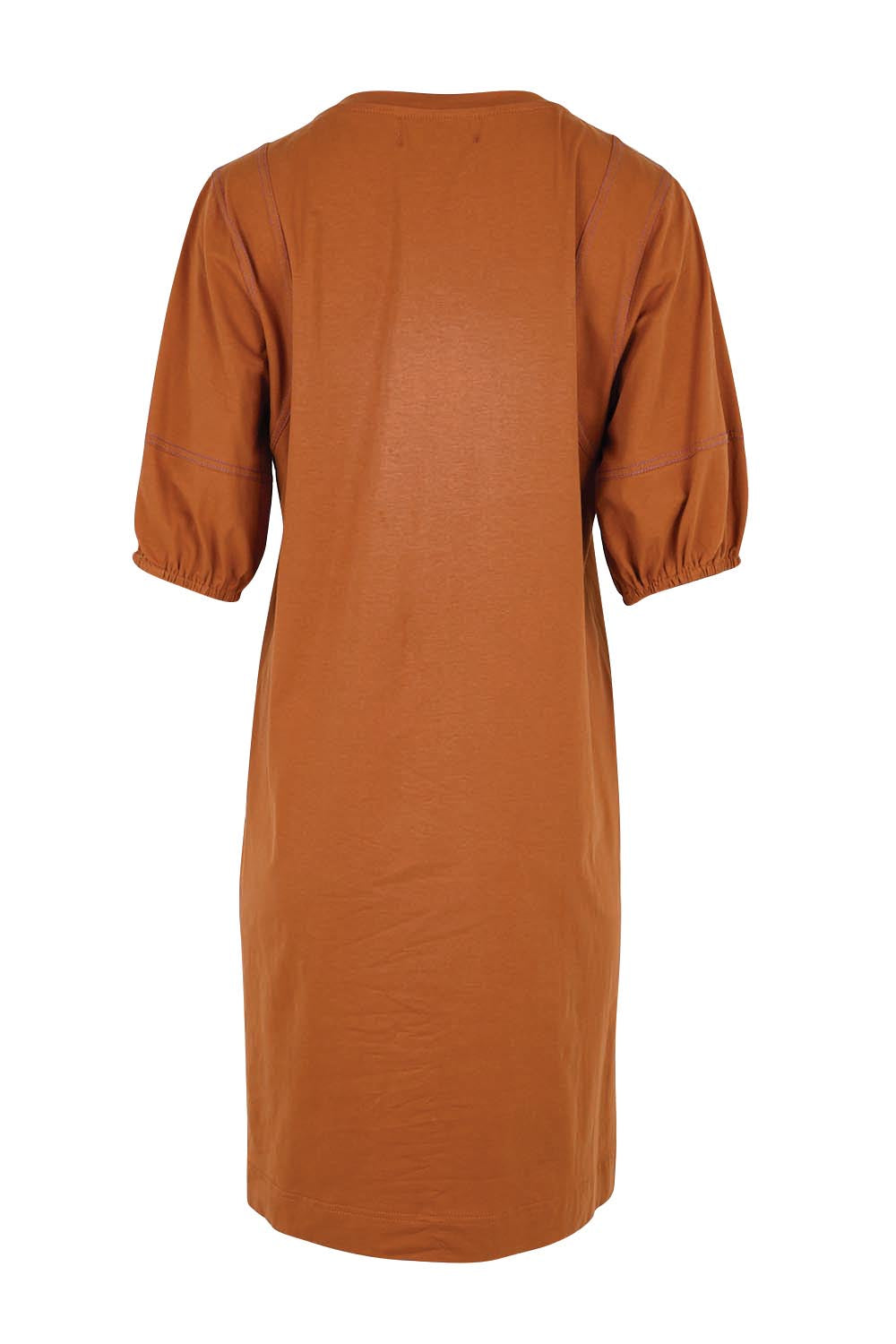 Product shot of the Cotton Jersey Relaxed Dress – Toffee in colour Toffee, from the back