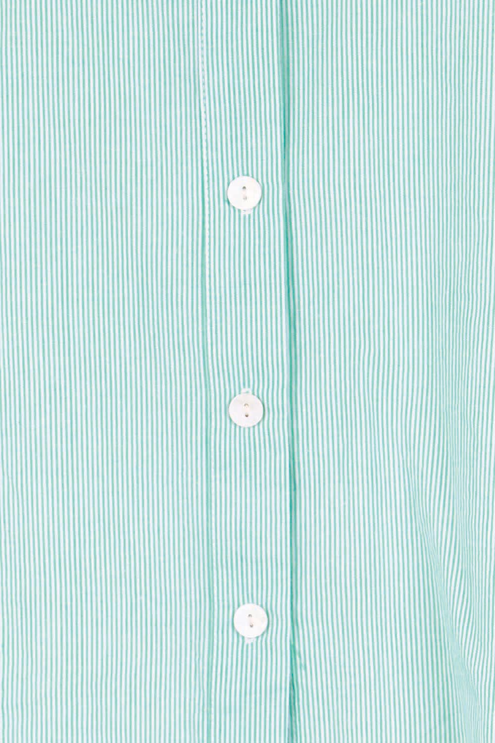 Product shot of the Cotton Button Down Stripe Blouse – Mint in colour Mint, showing detail