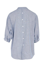 Product shot of the Cotton Button Down Stripe Blouse – Slate in colour Slate, from the back