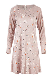 Product shot of the Dropped Flounce Dress in colour Petals, from the front