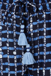 Product shot of the Cassie Pants in colour Plaid (Blue), detail