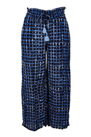 Product shot of the Cassie Pants in colour Plaid (Blue), from the front
